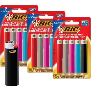 BIC Encendedores Maxi Pocket, 15 unidades, Colores Surtidos