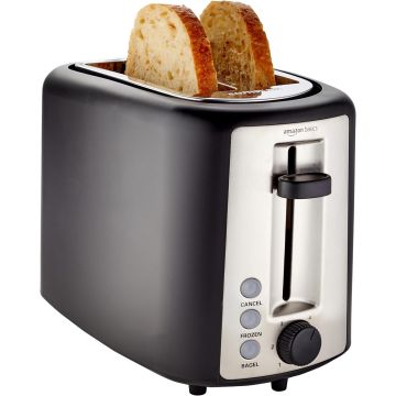 Tostadora Amazon Basics 2 Rebanadas 900W Negro Plata