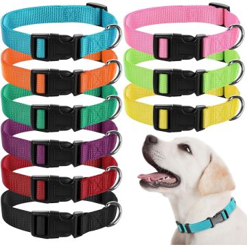 9 Collares Ajustables para Perro, Nailon Suave con Hebilla Rápida, Talla Mediana
