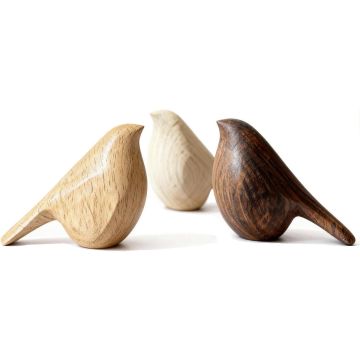 Set de 3 Pájaros de Madera Natural 4.1"L para Decoración