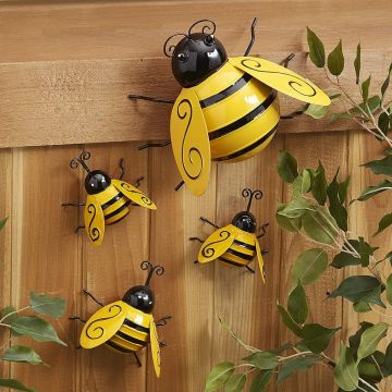 Decoración de Pared Metal Abeja 4 Piezas para Jardín Exterior