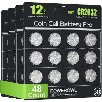 POWEROWL CR2032 Batería 48 Unidades - Litio 3V para Airtag Llavero Control Remoto