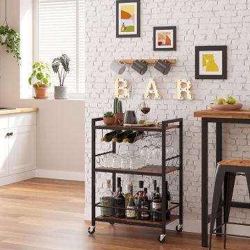 Carrito Bar TUTOTAK con Portavasos y Estante para Vinos, Móvil