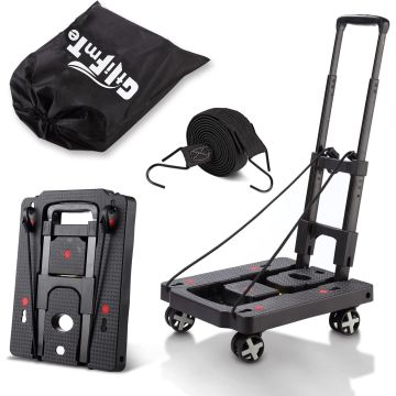 Carro de Mano Plegable con Ruedas Giratorias y Asa Ajustable