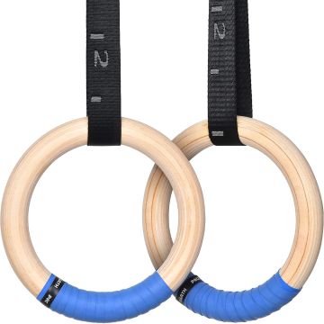Anillas de Gimnasia de Madera PACEARTH con Correas Ajustables 1500 lbs