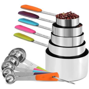 Set de 10 Cucharas y Tazas Medidoras de Acero Inoxidable