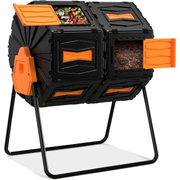 Compost Tumbler, Easy Assemble & Efficient Outdoor Compost Bin, 45 Gallon/170 Liter Large Dual Chamber Rotating Composter for Garden, Kitchen, and Yard Waste, Orange Door