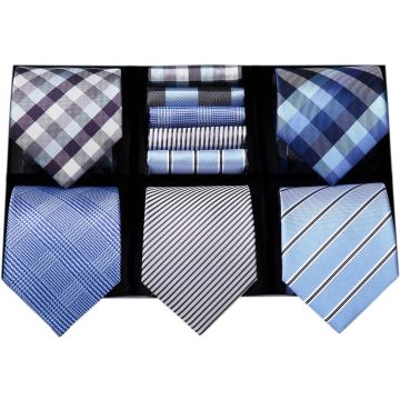 Set de 5 Corbatas Hisdern con Pañuelo de Bolsillo en Caja de Regalo