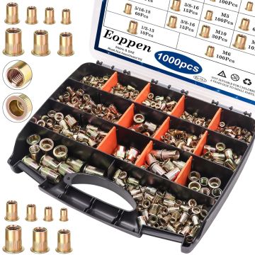 Kit de 1000 tuercas remachables SAE y métricas, acero al carbono, zinc