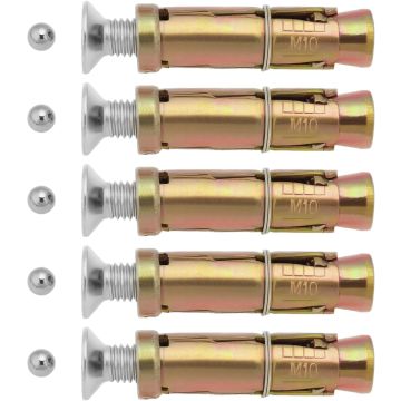 5PCS M10 Anti-Theft Security Bolts M10 x 70mm Expansion Bolts Security Anchor Bolts Suitable for Fixing Concrete Stone with 6mm Steel Balls