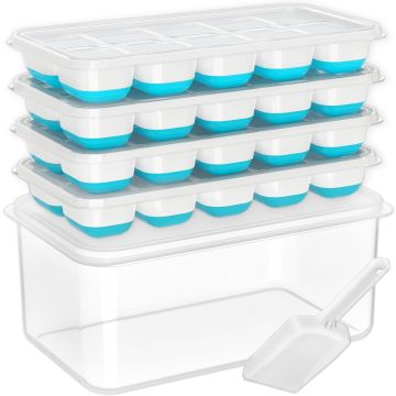 Set 4 Cubeteras de Silicona con Tapa y Contenedor DOQAUS