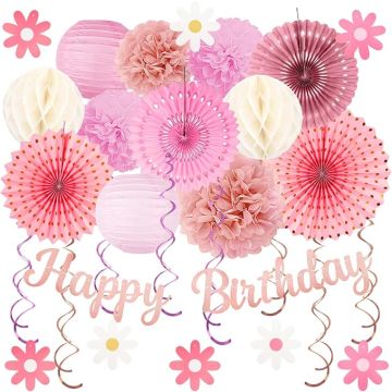 Kit Decoración Fiesta Rosa Cumpleaños 29 Piezas