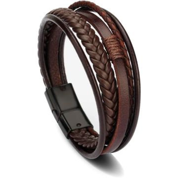 Pulsera Casual Trenzada de Cuero Marrón para Hombre