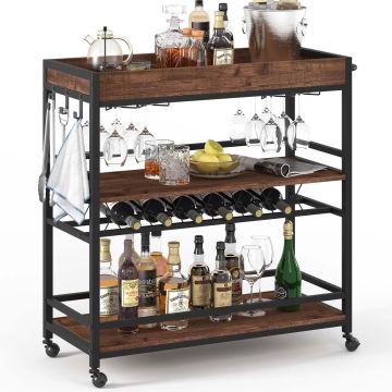 Carro Bar Rodante BON AUGURE 3 Niveles con Rack Vinos y Portavasos