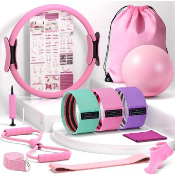 Kit de Pilates para Entrenamiento en Casa, 14.5" Anillo, Pelota 9", Bandas