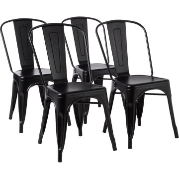 Juego de 4 Sillas de Comedor Amazon Basics Metal Negro Mate