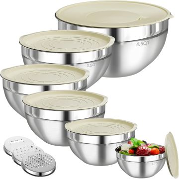 Set de 6 Tazones Mezcladores de Acero Inoxidable con Tapas y Ralladores