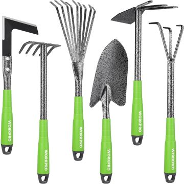 Juego de 6 herramientas de jardín WORKPRO, duraderas con mango de goma