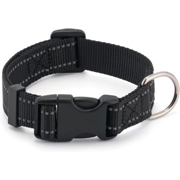 Collar Reflectante de Nylon para Perros Pequeños y Medianos, Negro M