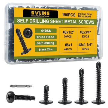 Kit de Tornillos Autoperforantes 190PCS, Cabeza Truss Modificada, Acero Inoxidable 410