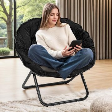 Sillón Plegable Redondo Peluche Negro
