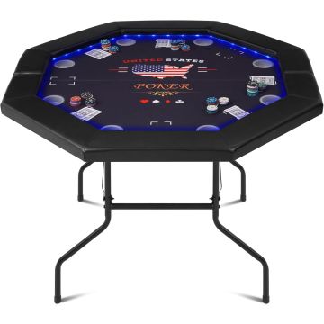 Mesa de póker plegable con luces LED para 8 jugadores, ovalada