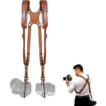 Correa de cuero para dos cámaras DSLR ajustable