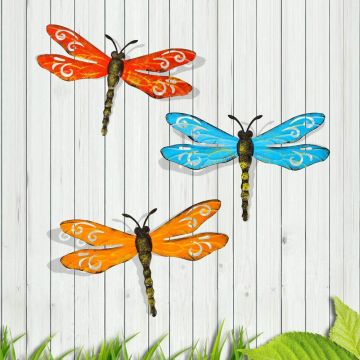 Decoración de pared de libélula metálica para jardín, 3 unidades