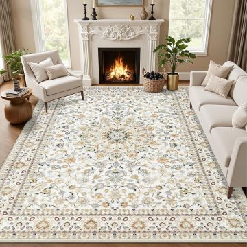 Tapete 5x7 pies estilo boho lavable antideslizante