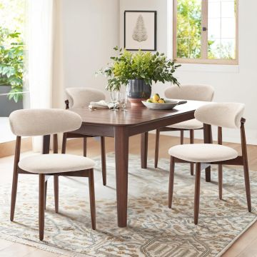 Juego de 4 Sillas de Comedor COLAMY, Tapizadas, Beige, Patas de Madera