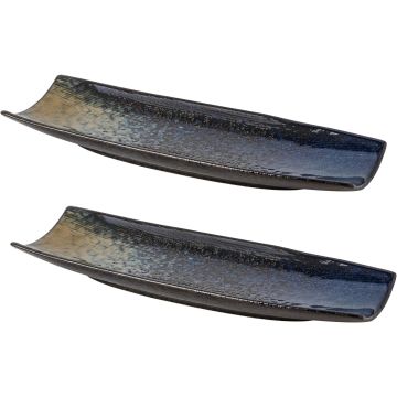 Plato para Sushi Uaral, 31.75 cm, Cerámico, Largo, Juego de 2, Azul Nebulosa
