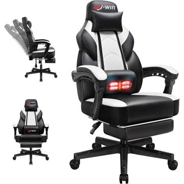 Silla Gamer Ergonómica con Reposapiés y Soporte Lumbar Blanc