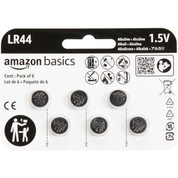 Amazon Basics 6 Pilas LR44 Alcalinas 1.5V Larga Duración