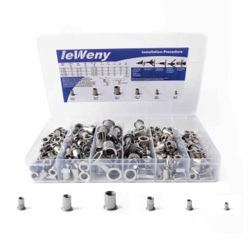 Kit de Remaches Tuerca de Acero Inoxidable 216 Piezas SAE 6 Tamaños
