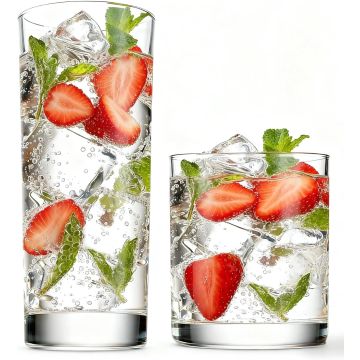 Set de 8 Vasos Farielyn-X, 14oz y 10.5oz, Vidrio, Clásico