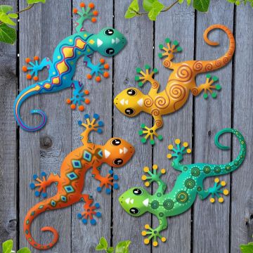 4 Piezas Decoración de Metal Gecko para Jardín
