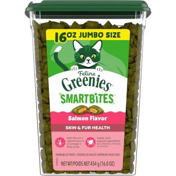 Greenies Cat Treats Feline Smartbites Skin & Fur Health Salmon Flavor 16 oz