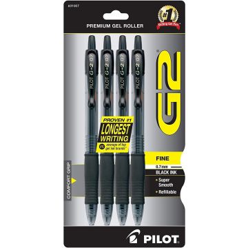 Pilot G2 Bolígrafos Gel 0.7mm Tinta Negra Paquete de 4