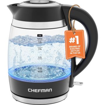 Tetera Eléctrica Chefman 1.8L 1500W, Vidrio Borosilicato