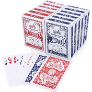 LotFancy Naipes 12 Barajas Tamaño Póker Índice Estándar Azul Rojo