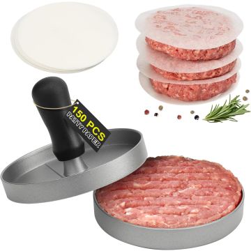 Prensa para hamburguesas TACGEA con 150 papeles para hamburguesas
