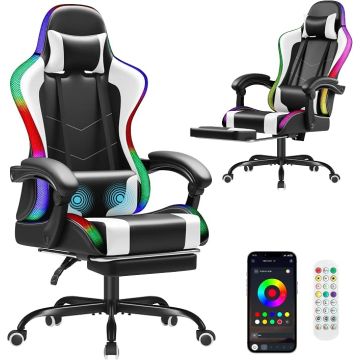 Silla Gamer Ergonómica con Reposapiés y Soporte Lumbar Masaj