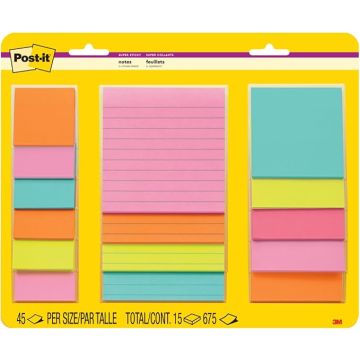Notas Adhesivas, 15 Pads Multi-Tamaño, Colores Neón