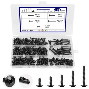 145 Tornillos Autorroscantes de Acero Inoxidable #8, Cabeza Truss
