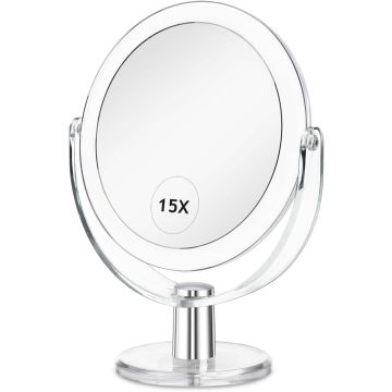 Espejo de maquillaje CLSEVXY con soporte, aumento 1X/15X, giratorio 360°, portátil, 6.25 pulgadas