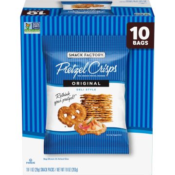 Snack Factory Pretzel Crisps Original, Bolsas de 1 Onza, Paquete de 10