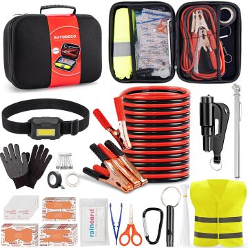 Kit de Emergencia para Carro Portátil, 14 Piezas, Negro