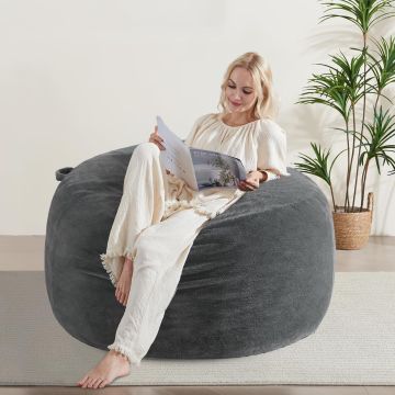 Sillón Puff 3FT Gris Oscuro, Relleno de Espuma Viscoelástica, Funda Removible