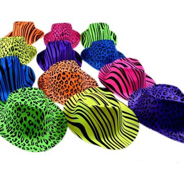 Sombreros de fiesta de plástico con estampado animal, paquete de 12/24