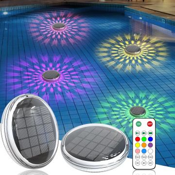 Luces Solares Flotantes para Piscina, 2 Pack, Control Remoto, 9 Colores, IPX7